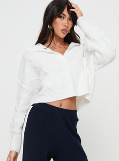 Ruthee Cable Knit Sweater Winter White Princess Polly  Cropped 