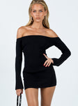 front view of model wearing Princess Polly Parisa Long Sleeve Mini Dress Black Tall Straight Neck 