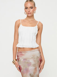 side view of model wearing Princess Polly Sinkter Top White Sleeveless Scoop Neck 
