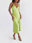 Front view of model wearing  front Princess Polly Crew Neck  Trudence Midi Dress Green