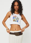 Front view of model wearing  front Princess Polly Sleeveless Square Neck  Amalfi Vacay Graphic Tank White / Multi