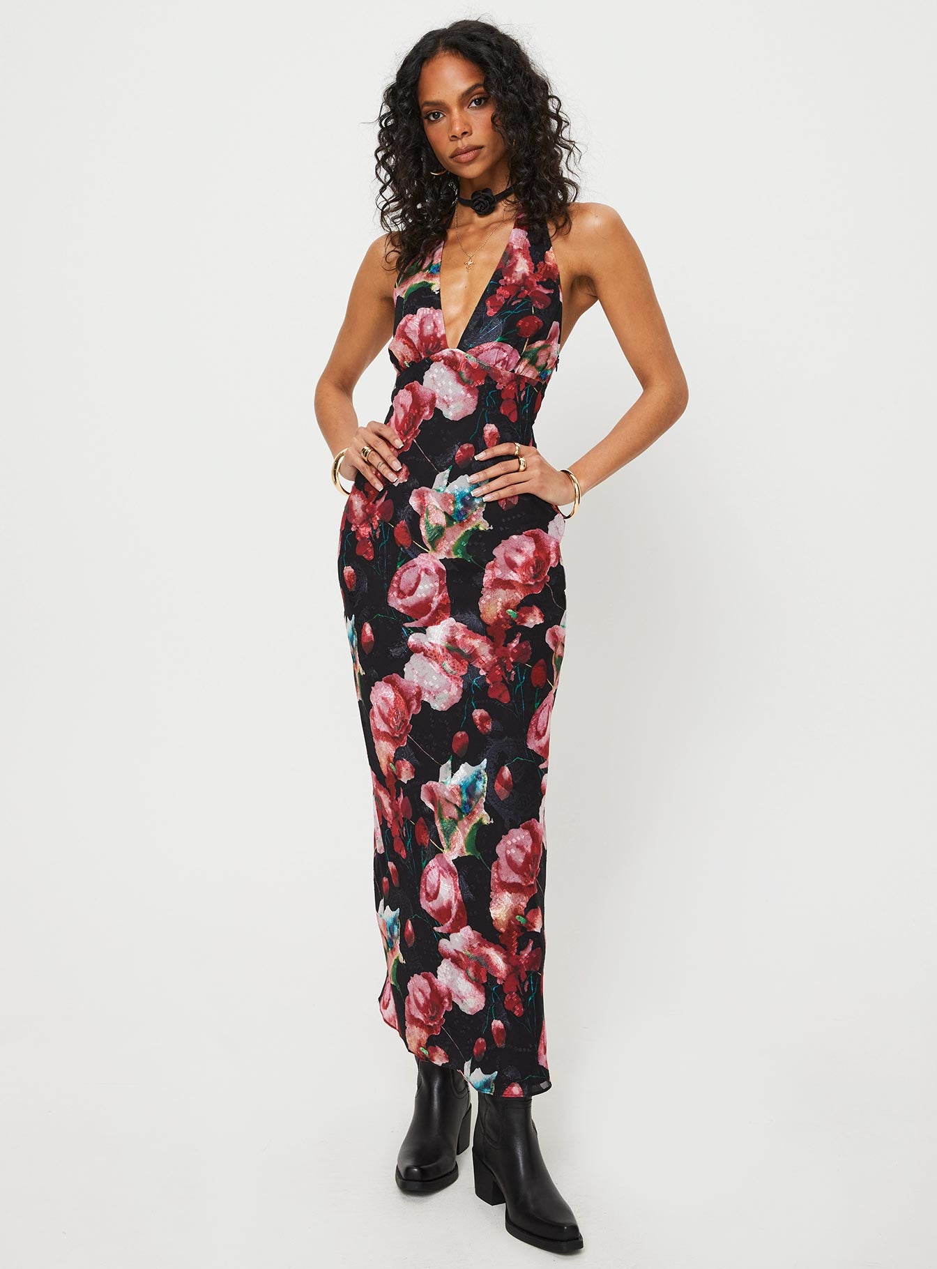 Black and 2025 red floral dress