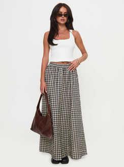   front view of model wearing Princess Polly Cartmel Check Maxi Skirt Black / Cream Maxi 