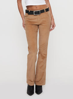 front view of model wearing Princess Polly Troubadour Low Waist Jeans Tan 