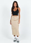 Front view of model wearing  front Taytum Cargo Midi Skirt Beige Princess Polly  Midi Skirts 