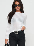 front view of model wearing Princess Polly Tuppence Ribbed Long Sleeve Top White Full Sleeves Boat Neck 