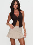   front view of model wearing Princess Polly For Keeps Pleat Mini Skirt Cream Mini Skirts 