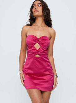 Leija Strapless Twist Mini Dress Hot Pink