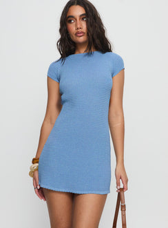 Rhapsody Cap Sleeve Knit Mini Dress Blue