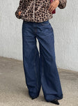 front view of model wearing Princess Polly Naylor Wide Leg Jeans Mid Blue Denim Petite Mid Rise 