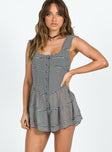 Romper Check print Fixed shoulder straps Square neckline Button fastening at front