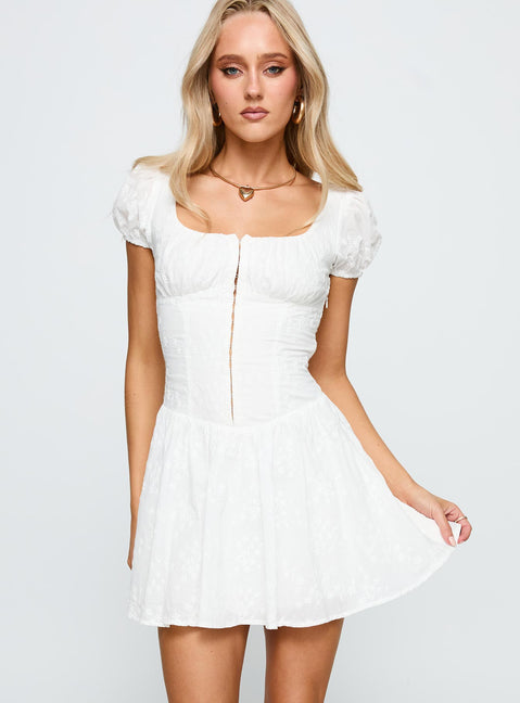 front view of model wearing Princess Polly Lethia Corset Mini Dress White Square Neck 