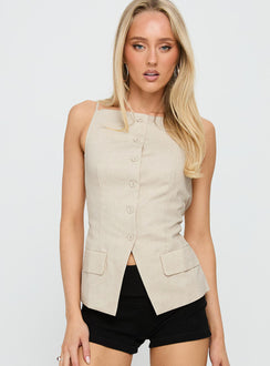 Embark Button Up Top Beige