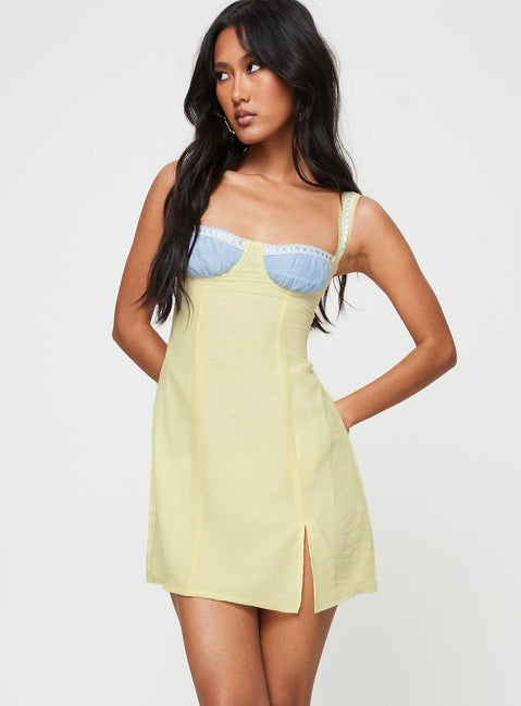 product Princess Polly Square Neck  Fritelle Ribbon Mini Dress Yellow / Blue