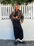   front view of model wearing Princess Polly Jodie Maxi Skirt Black Petite Maxi 