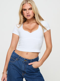 front view of model wearing Princess Polly Serenie Top Ice Short Sleeves V-Neck 