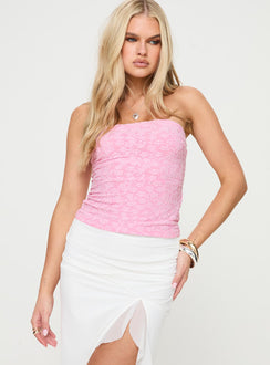 front view of model wearing Princess Polly Off To Amalfi Strapless Top Pink Sleeveless straight 