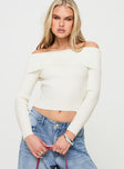 Cream Off the shoulder long sleeve top with a folded neckline