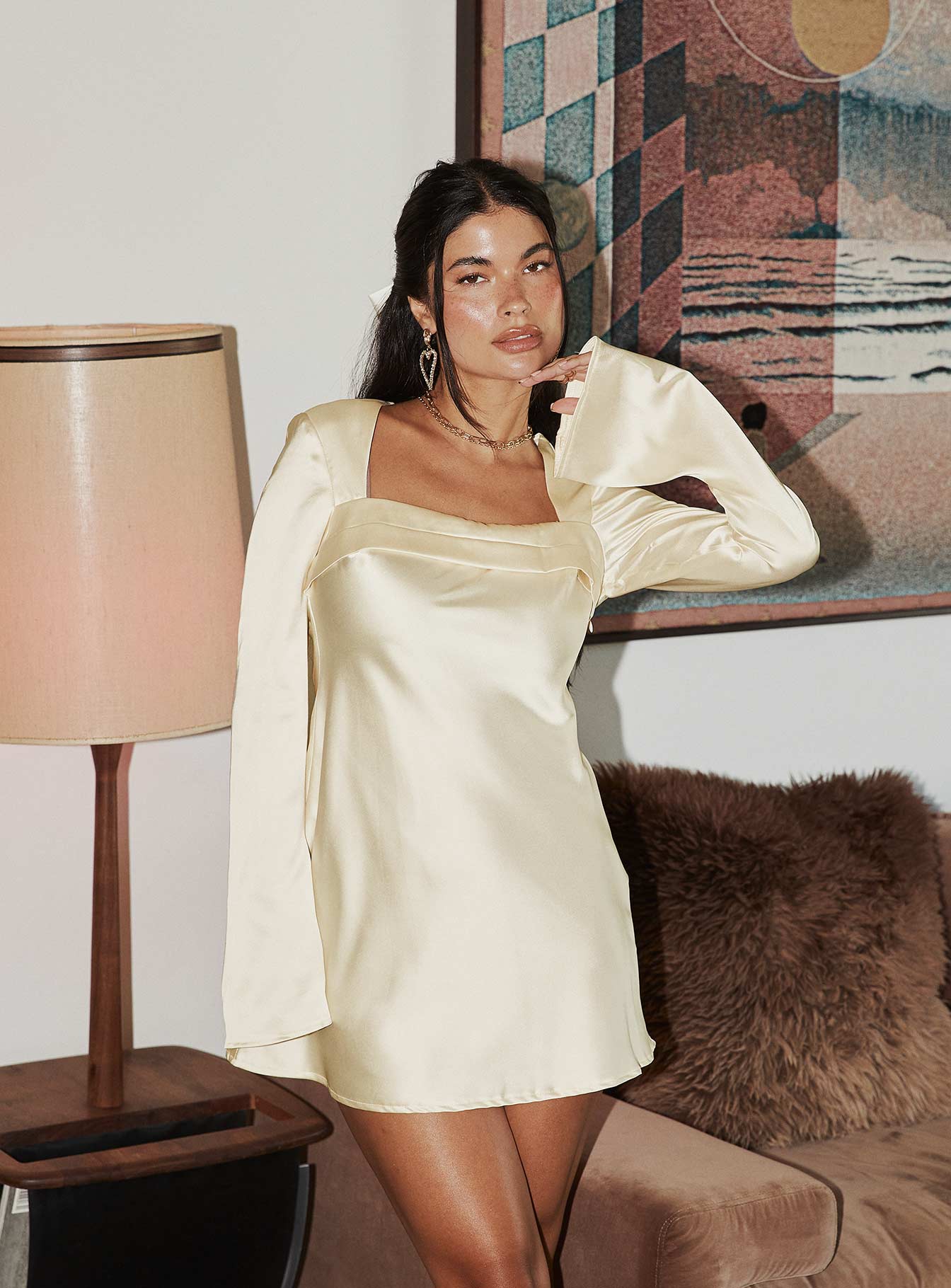 Phillipa Long Sleeve Mini Dress Champagne