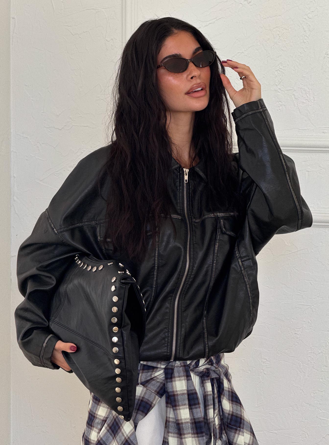 Tanza Faux Leather Jacket Washed Black