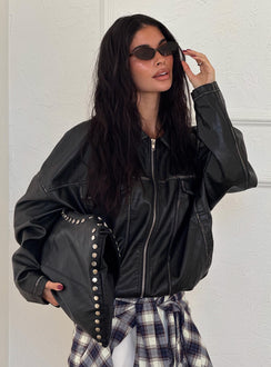 Tanza Faux Leather Jacket Washed Black