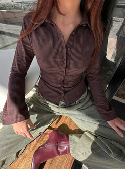 Anni Pinstripe Shirt Brown Petite