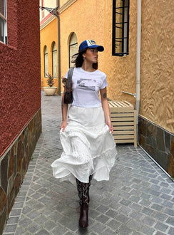   front view of model wearing Princess Polly Miriah Maxi Skirt White Low Impact Maxi 