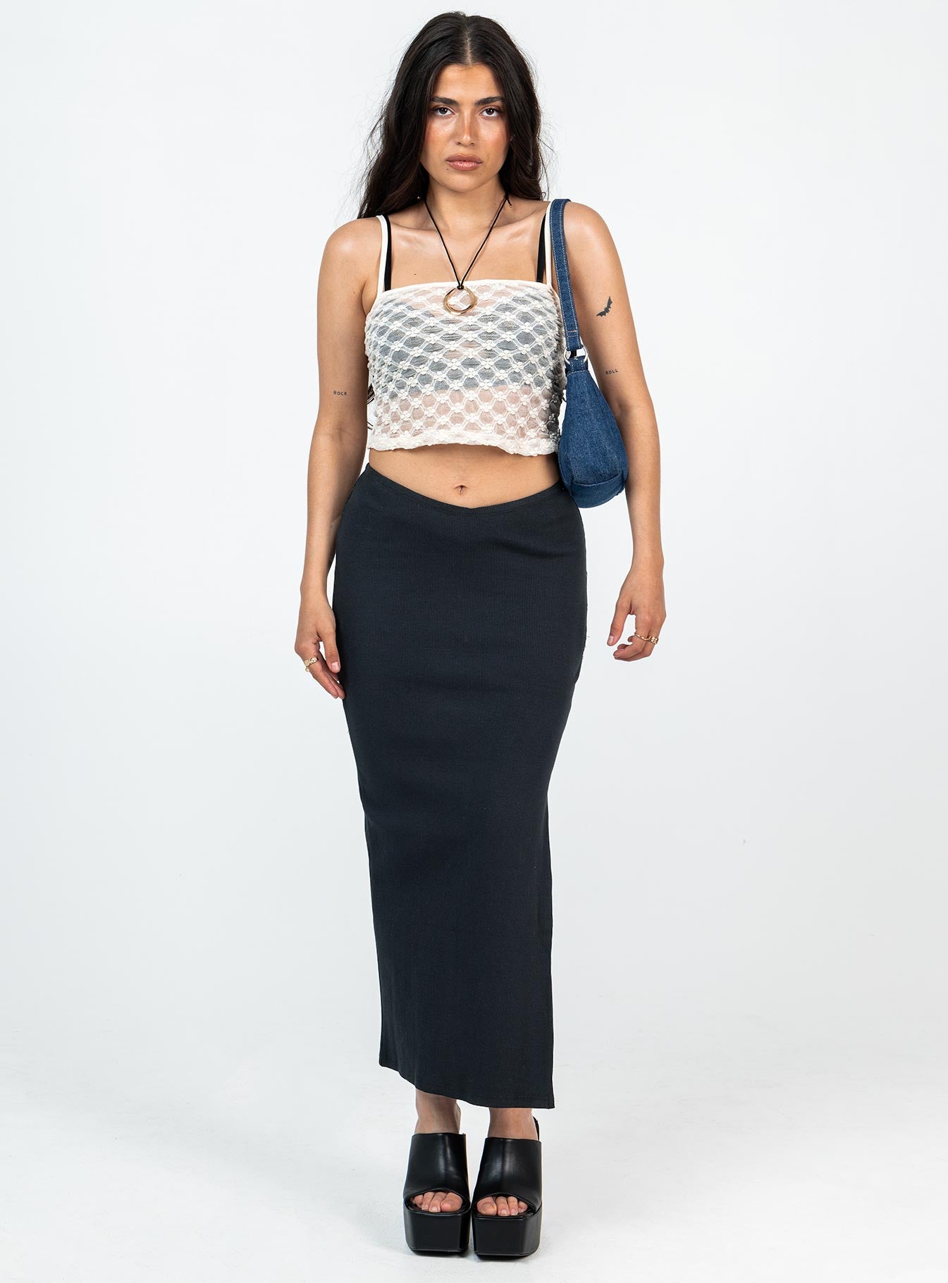 Black fitted maxi clearance skirt