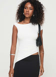 front view of model wearing Princess Polly Evienne Top White Short Sleeves Asymmetric Neckline 