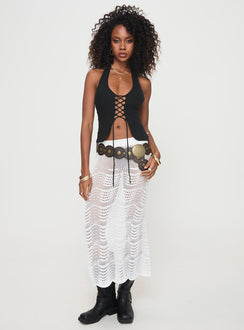   front view of model wearing Princess Polly Kastio Crochet Midi Skirt White Midi Skirts 