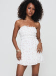 front view of model wearing Princess Polly Kezzy Mini Dress White Floral Straight Neck 