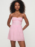 front view of model wearing Princess Polly Mckilah Mini Dress Pink Sweetheart Neckline 