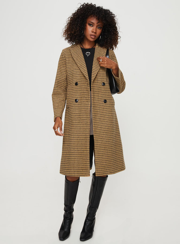 Longline Coat Lapel collar, double breasted design, twin hip pockets