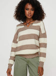Atkinson Stripe Sweater Cream / Brown Princess Polly  regular 