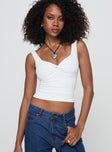 front view of model wearing Princess Polly Una Top White Sleeveless Sweetheart 