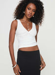 front view of model wearing Princess Polly Truth Top White Sleeveless V-Neck 