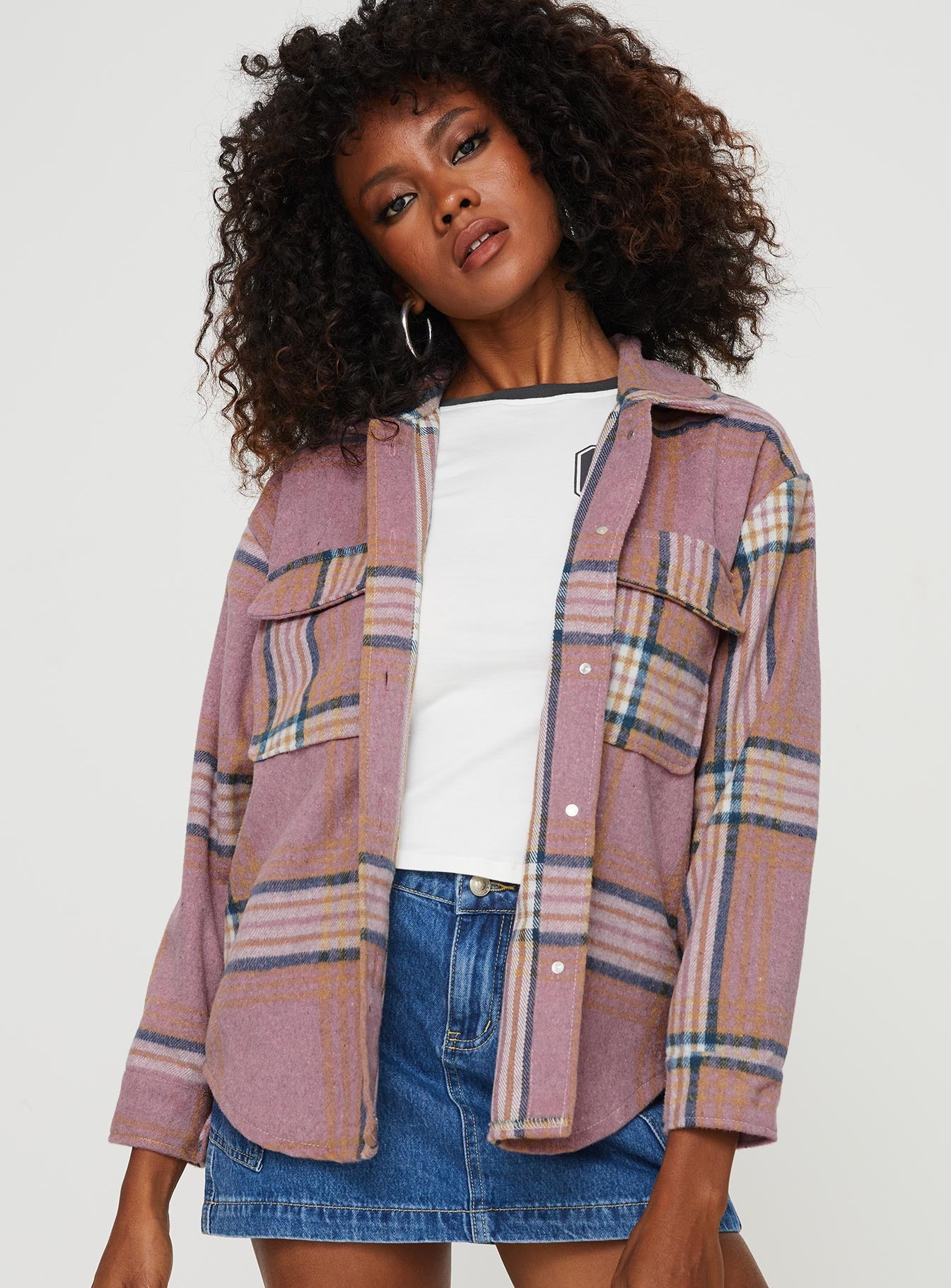 Milane Plaid Shacket Pink