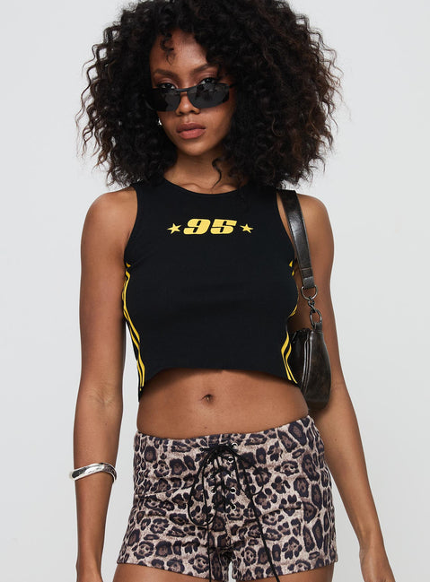 front view of model wearing Princess Polly Sports 95 Tank Black Sleeveless Crew Neck 