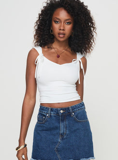 front view of model wearing Princess Polly Koltone Bow Top White Sleeveless V-Neck 