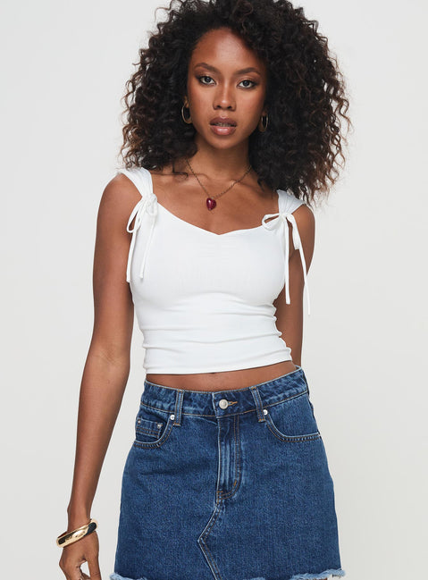 front view of model wearing Princess Polly Koltone Bow Top White Sleeveless V-Neck 