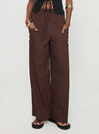 side view of model wearing Princess Polly Brunie Pants Chocolate High Waisted Pants 