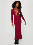 Princess Polly Plunger  Everton Maxi Dress Burgundy