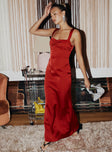 front view of model wearing Princess Polly Strauss Maxi Dress Red Square Neck Square Neck 