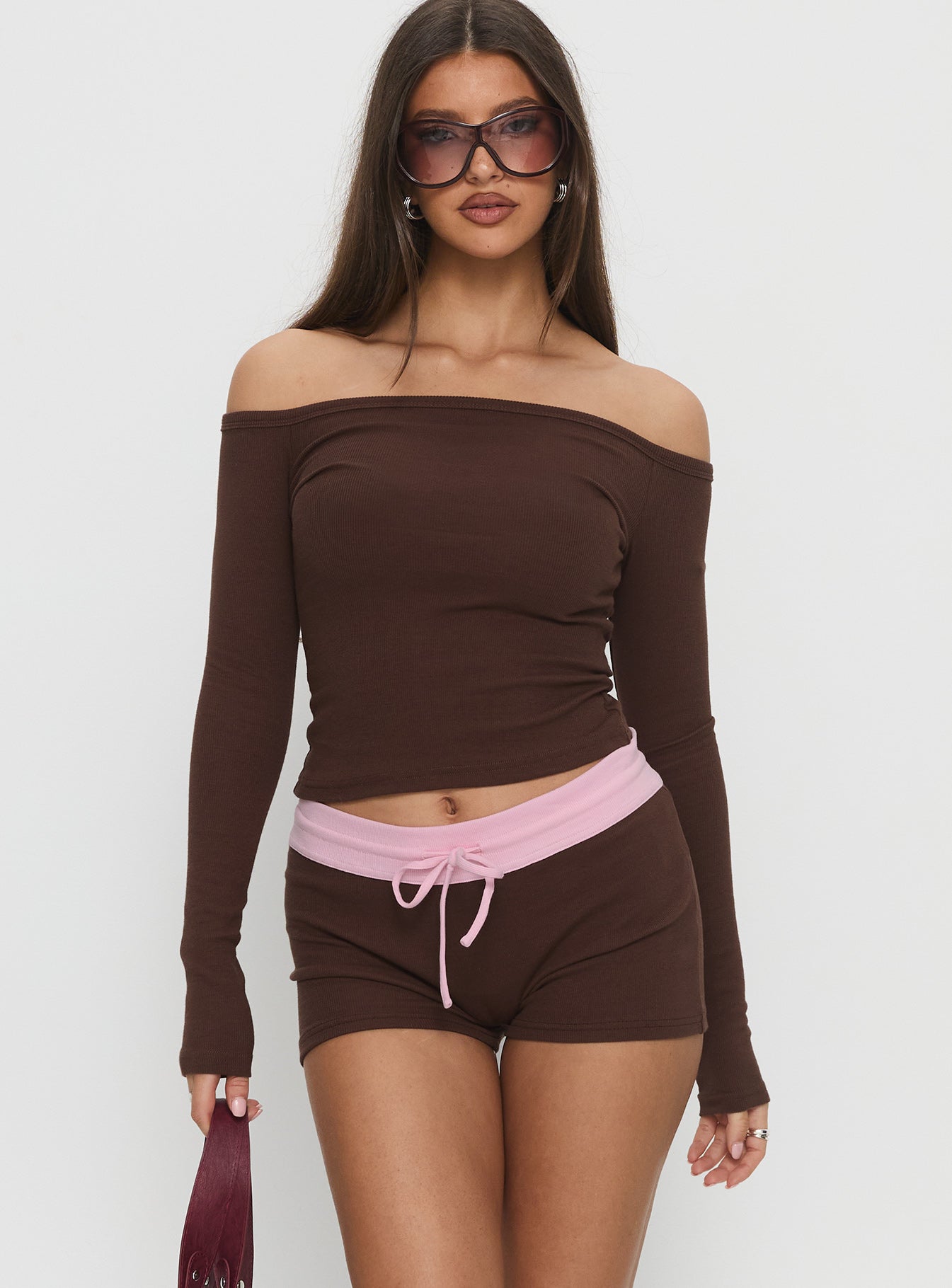 Baseline Rib Micro Shorts Brown / Pink