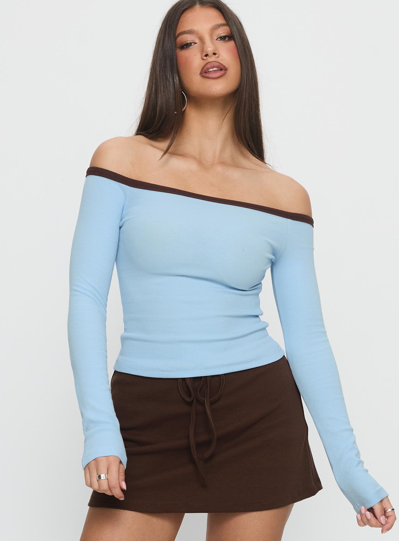Baseline Off Shoulder Top Blue / Brown