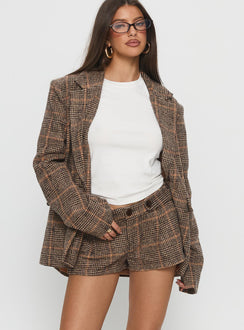 Ayvanna Mini Shorts Brown Check