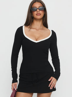 Baseline V Neck Long Sleeve Top Black / White