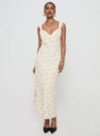 front view of model wearing Princess Polly Fernwood Maxi Dress Yellow Floral Plunger 