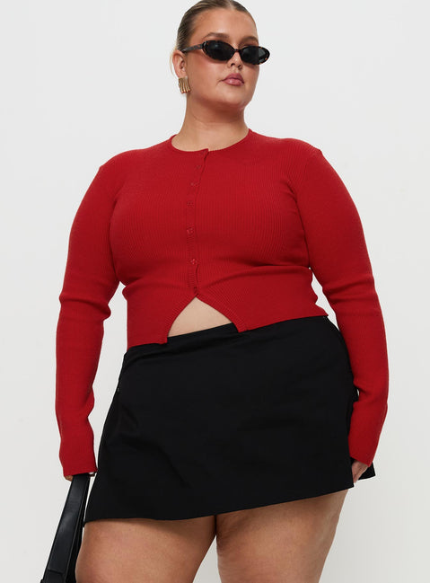 front view of model wearing Princess Polly Sora Skort Black Curve High Waisted Shorts 