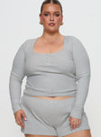 Sleepytea Rib Sleep Long Sleeve Top Grey Curve